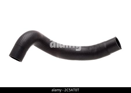 car pipe cooling system made of black rubber curved shape, isolated on a white background car spare part. Stock Photo