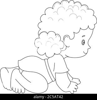 pretty crawling baby kid isolated on white background Stock Vector