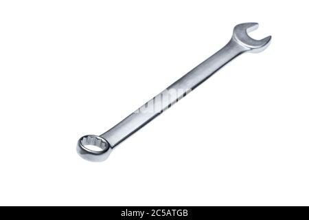 spanner wrench mechanic hand tool isolated on white. Stock Photo
