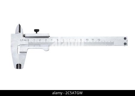 vernier caliper engineering tool for measuring sizes, object isolated on a white background. Stock Photo