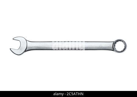 Wrench isolated on white background, hand tool top view. Stock Photo