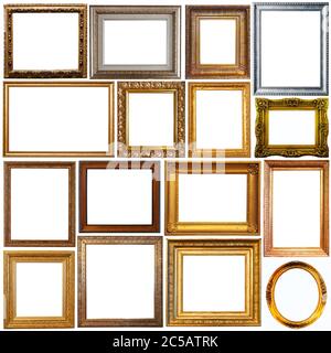 Set of various antique photo frames on white background Stock Photo