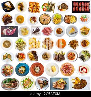 Set of various traditional Spanish dishes isolated on white background Stock Photo