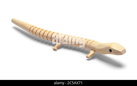 Bendable Toy Wood Lizard Isolated on White. Stock Photo