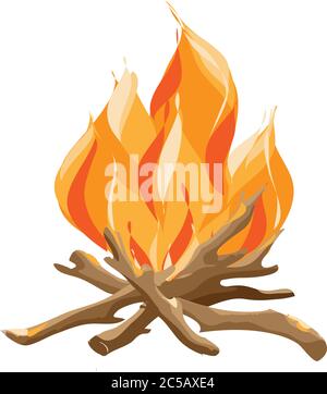 Burning bonfire with wood. Vector cartoon style illustration of bonfire Stock Vector