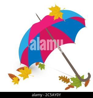 multi-colored umbrella lies on the floor, a symbol of autumn Stock Vector