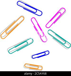 multicolored paper clips on a sheet of white paper, white background Stock Vector