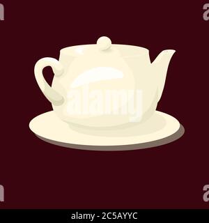 Porcelain white teakettle. Made in cartoon flat style Stock Vector