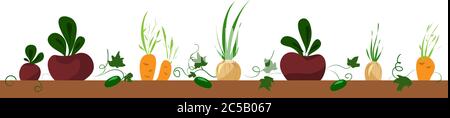 vegetable bed, frame with beet, carrot, onion Stock Vector