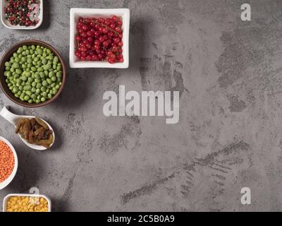 Bright organic ingredients for cooking. The view from the top. Legumes. Stock Photo