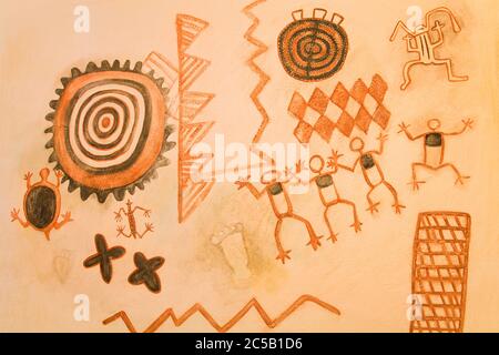 Representation of Chumash Cave Paintings,Mission San Luis Obispo Museum, City of San Luis Obispo, County,California,USA Stock Photo