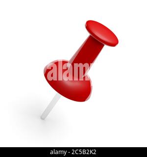 Red push pin isolated on white background. Red thumbtack. 3d illustration. Stock Photo