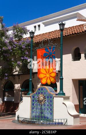 Fountain in Paseo Nuevo Shopping Mall, Santa Barbara, California, USA Stock Photo