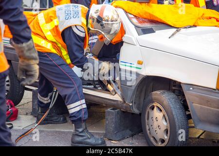 Rescue Team working after car accident Stock Photo