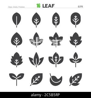 Leaf Solid Glyph Icon Set Illustration Vector EPS 10 Stock Vector