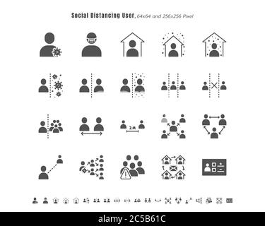 Simple Set of Social Distancing People or User. Coronavirus 2019 or Covid-19 Related. Such as Quarantine, Physical Distancing, Crowded, Close Contact. Stock Vector