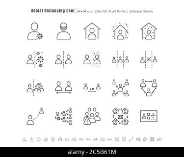 Simple Set of Social Distancing People or User. Coronavirus 2019 or Covid-19 Related. Such as Quarantine, Physical Distancing. Thin Line Outline Icons Stock Vector