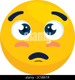emoji with eyes open and face of please, face yellow with face of please, on white background Stock Vector