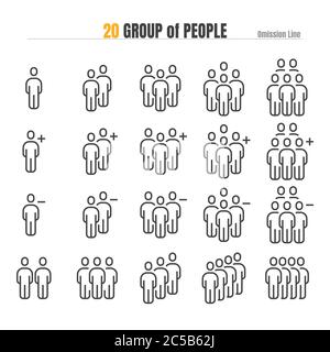 Group of People with add Plus and Delete. Modern Design Outline Icon Illustration Vector EPS 10. Stock Vector
