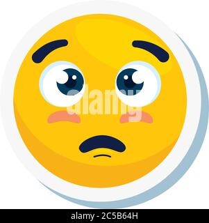 emoji with eyes open and face of please, face yellow with face of please, on white background Stock Vector