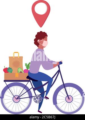 bicycle delivery courier using mask vector illustration Stock Vector Image  & Art - Alamy