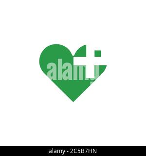 love healthy plus medical negative space design symbol logo vector Stock Vector