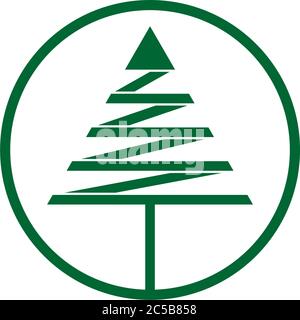 green pine tree triangle geometric linear circle symbol logo vector Stock Vector
