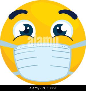 emoji with open eyes wearing medical mask, yellow face with a white ...