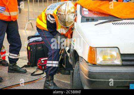 Rescue Team working after car accident Stock Photo