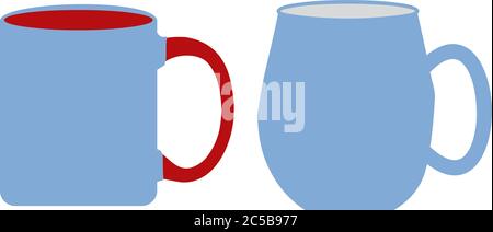 Red Handle and Blue Coffee Cups on white background Stock Vector