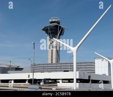 Los Angeles, CA/USA - June 26, 2020: The old control tower at Los Angeles International Airport Stock Photo
