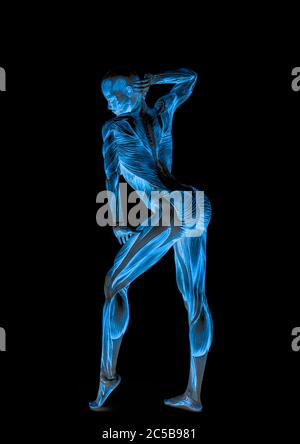 muscle woman doing a gymnastic pose in white background, 3d illustration Stock Photo