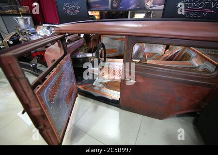 Steampunk low riding car at exhibit San Diego Automotive Museum Stock Photo