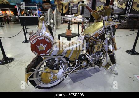 Steampunk Motorcycles exhibit San Diego Automotive Museum Stock Photo