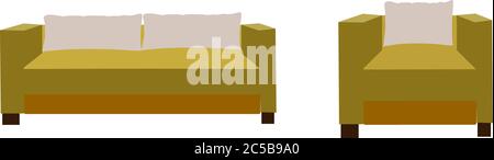 Sofa and Armchair in white background Stock Vector
