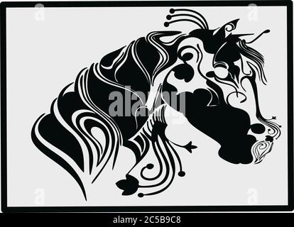 Framed black and white horse , vectorel Stock Vector