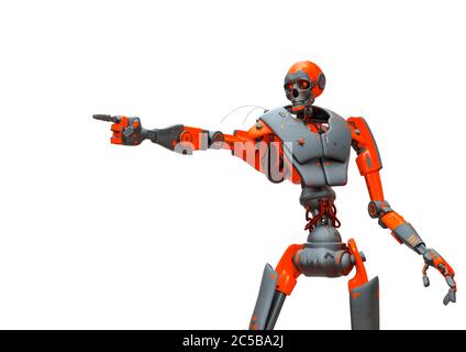 skull bot is pointing the way in a white background, 3d illustration Stock Photo