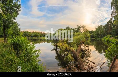 Peaceful scene from lovely small lake near Frankfurt in twillight Stock Photo