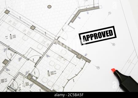 Closeup of architectural project, approved for construction Stock Photo