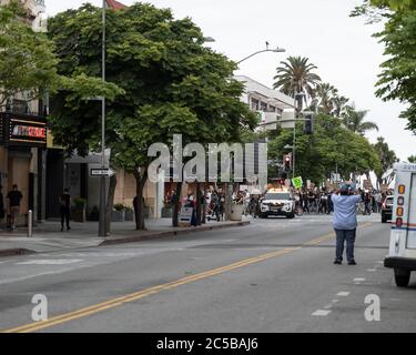 Santa Monica, CA/USA - June 5, 2020: Black Lives Matter protesters marching in Santa Monica Stock Photo