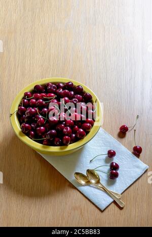 Bowl of Michigan Sweet Cherries, Hedelfingen (German), variety, USA, by James D Coppinger/Dembinsky Photo Assoc Stock Photo