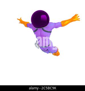 astronaut retro is jumping down in white background, 3d illustration Stock Photo