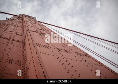 Looking up at the PG&E Tower, Golden Gate Bridge, San Francisco Stock Photo