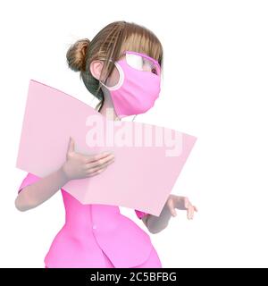 nurse cartoon is holding a book and is also giving instructions in white background, 3d illustration Stock Photo
