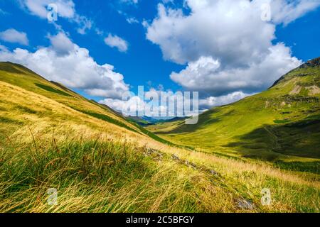 Beautiful mountainous landscape illuminated by the sun at the Lake District in England Stock Photo