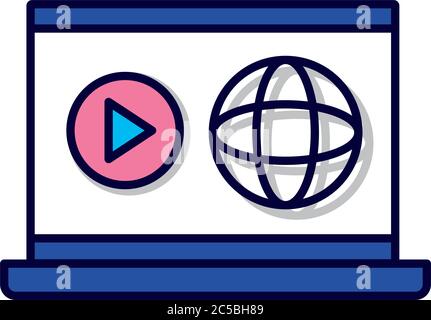 sphere browser with laptop line and fill style icon vector illustration design Stock Vector