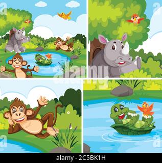 Group of animal in the wild set illustration Stock Vector