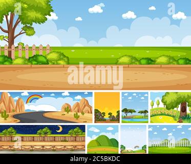 Day Scene Set of nature scenes day and night illustration Stock Vector Image ...