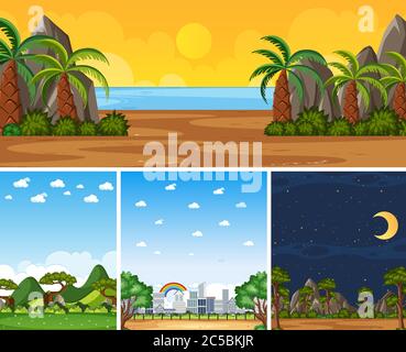 Four background scenes of ocean and city Stock Vector Image & Art - Alamy