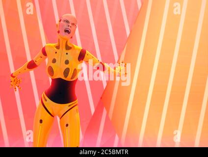 android girl standing and dancing hip hop in white background, 3d illustration Stock Photo